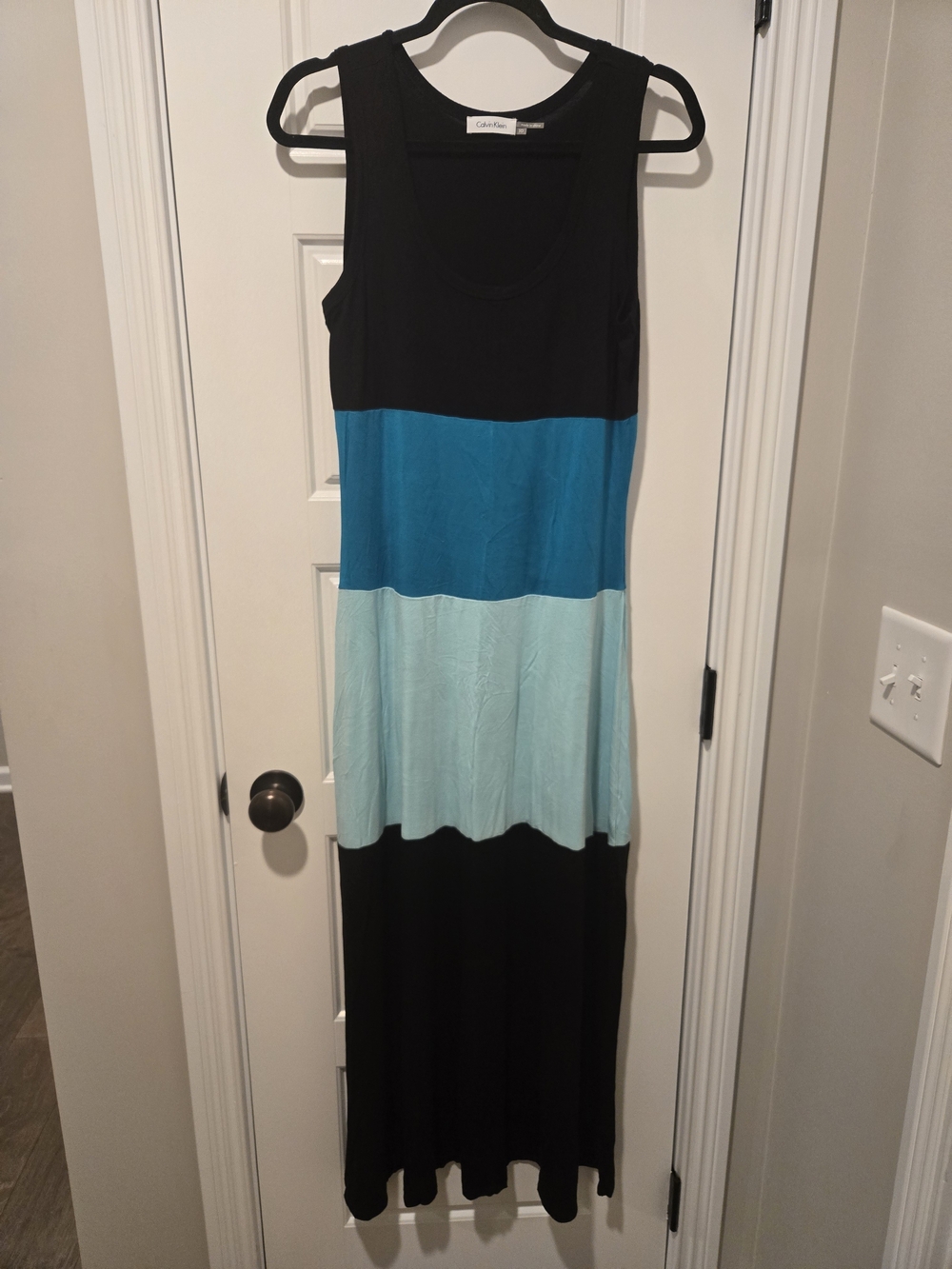 Calvin Klein Black with Teal & Aqua Colorblock Maxi Dress - 10